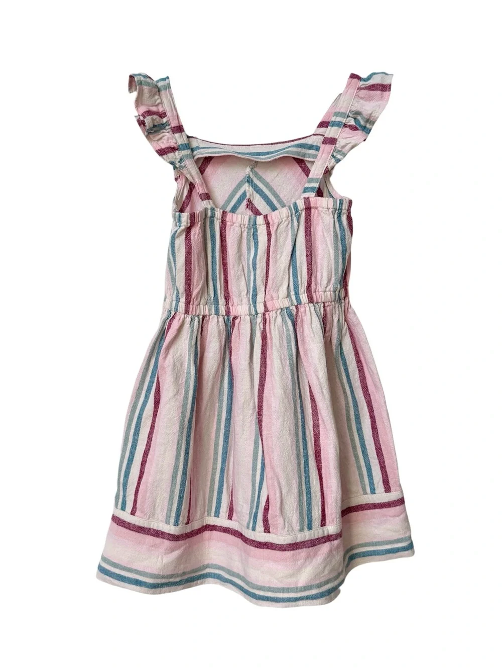 Carter’s White Cotton Sundress Pink & Teal Stripes with Ruffle Straps Size 5T
